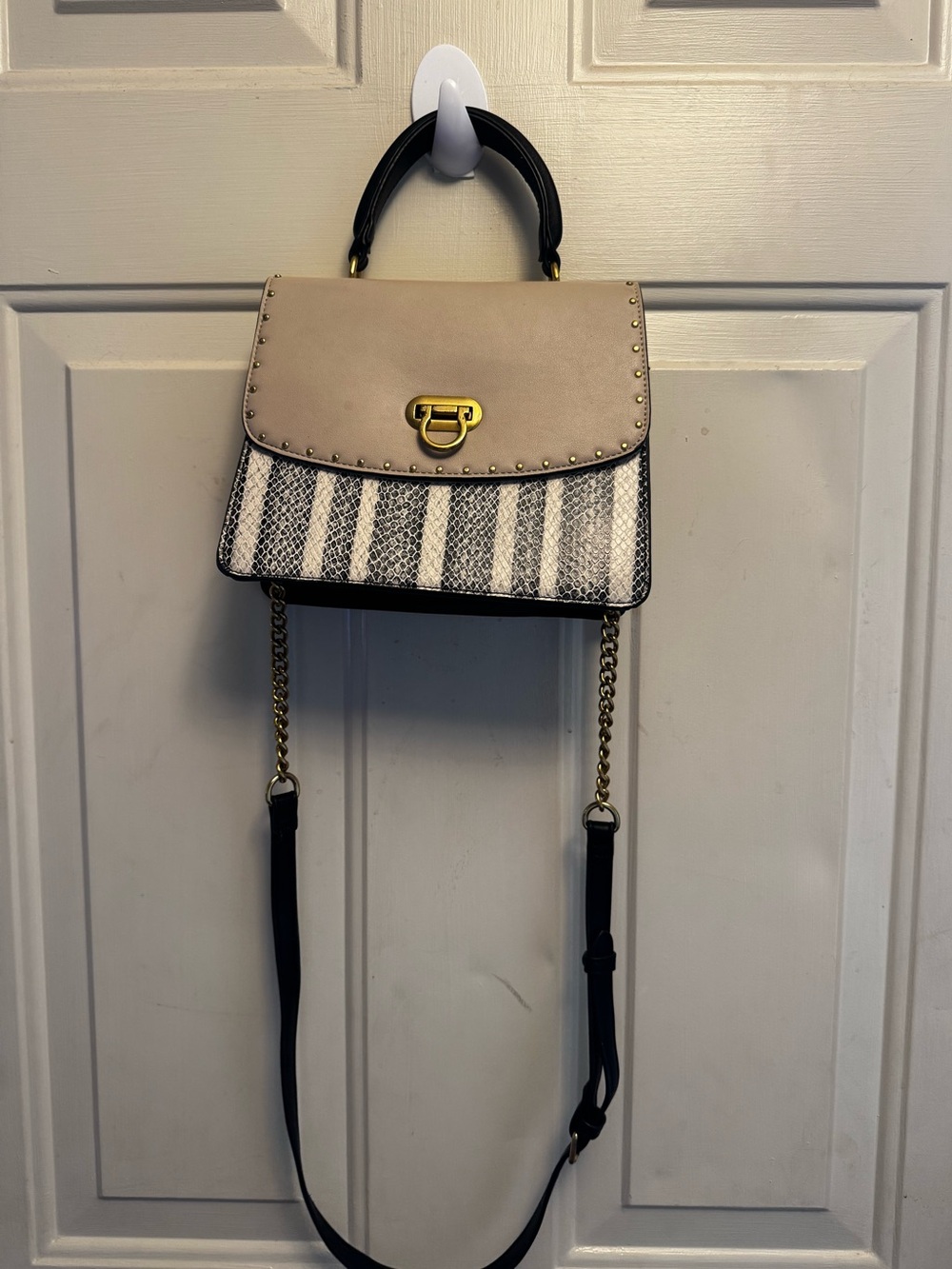 Stylish Beige and Black Top-Handle Crossbody Bag